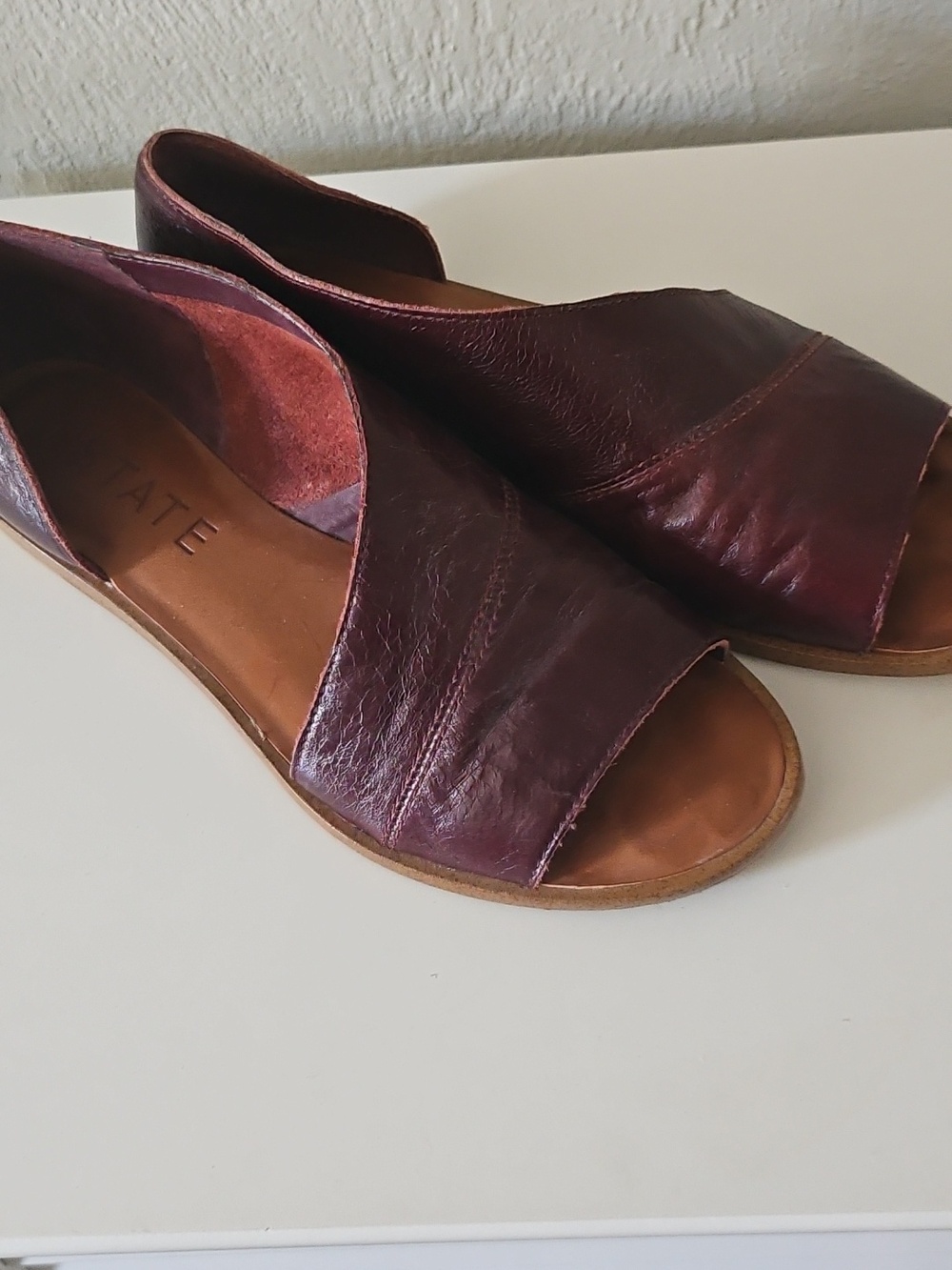 1. State Women's Open-Toe Leather Flats in Wine